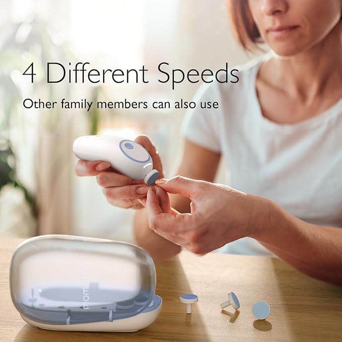 Momcozy Baby Nail File Electric, Rechargeable Baby Nail Clipper, Gentle Baby Nail Trimmer Electric with Night Light, 7 Grinding Head Replacement Pads, Blue