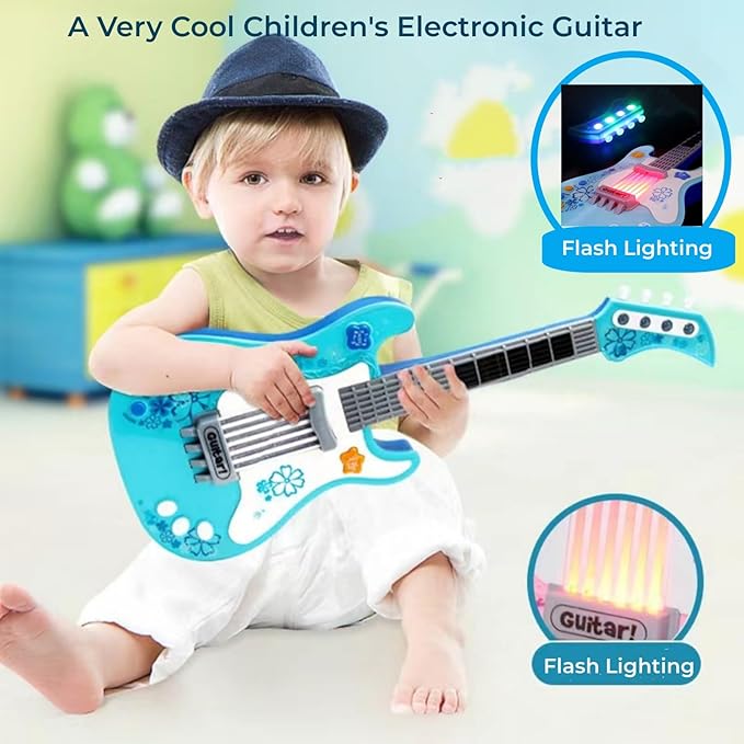 Kids Toddler Baby Childrens Electric Toy Guitar with Strap Ideal for 3 4 5 7 8 Year Old Boys Girls Gifts(Blue)