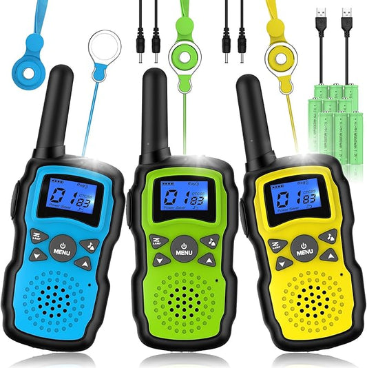 Wishouse Walkie Talkies Rechargeable for Kids Adults Long Range,Xmas Birthday Gift for Boys Girls 4 5 6 7 8 9 10 Year Old,Hiking Gear Camping Games Toys with Flashlight,VOX,Easy to Use 3 Pack