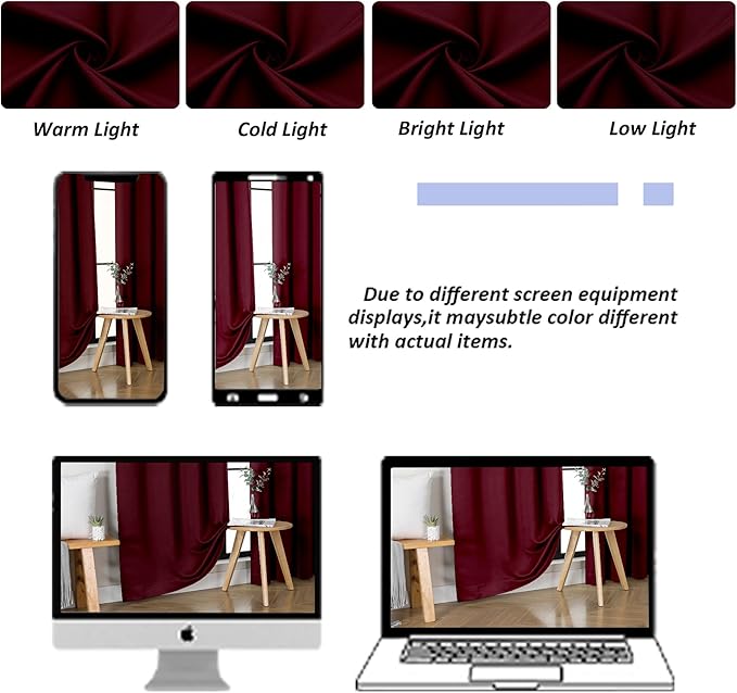 Simplebrand Ava Burgundy Blackout Curtains for Bedroom 84 Inch Length 2 Panels Set, Solid Thermal Insulated Privacy Nursery Window Treatment Curtains Blackout Drapes, W40 x L84 Inch, Burgundy