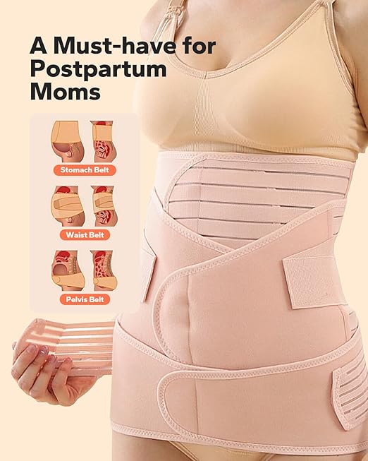 3 in 1 Postpartum Belly Band (Beige), Post Partum Waist Binder, Posture Correction Abdominal Binder, Belly Band Postpartum Belly Wrap, Postpartum Belly Wrap (For waistline 25"-35", S/M)