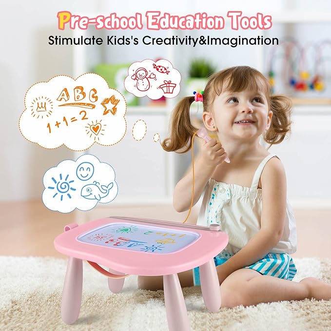 Smasiagon Magnetic Drawing Board for Kids, Toddler Toys for 1-2 Year Old Girl, Portable Doodle Board Pad Learning and Educational Toys for Ages 1 2 3 Year Old Baby Girl Birthday Gift（Pink）