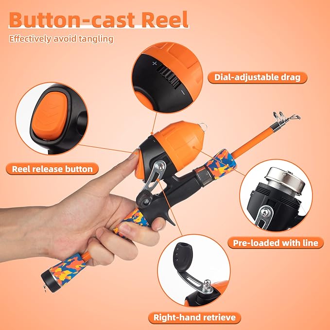 Kids Fishing Pole Kit Set，Portable Telescopic Fishing Rod and Reel Combo Full Kits for Boys, Girls, Beginner, Youth