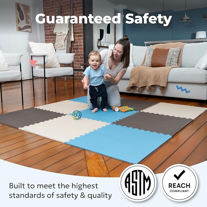 MioTetto Foam Floor Tiles for Kids - Non-Toxic Comfortable Baby Play Mat and Interlocking Foam Tiles, Fits with 74x74 Playpen Mat for Crawling & Development, Soft Play Mat for Babies 6-12 Months