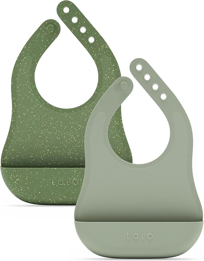 Lalo The Bib - Waterproof, Non-Toxic Silicone Baby Bib with Adjustable Neck Band & Silicone Food Pouch Catcher, Set of 2