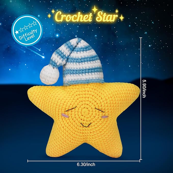 ekaus Crochet Kit for Beginners, Crochet Kit with Step-by-Step Video Tutorials, Crochet DIY Knitting Supplies for Adults Kids, Crochet Star(45%+ Yarn)
