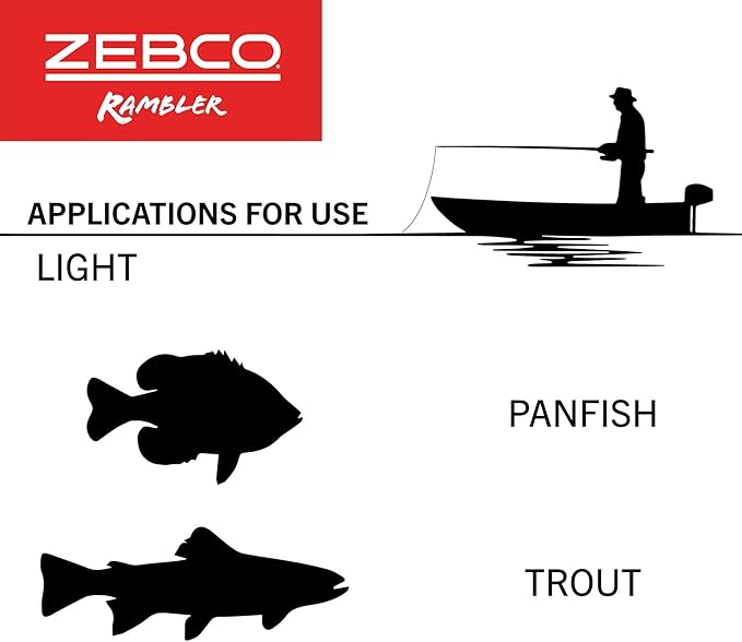 Zebco Rambler Fishing Reel and Rod Combo, Durable Fiberglass Rod with Built-in Carabiner, Patented No-Tangle Reel, Pre-Spooled with 8-Pound Zebco Fishing Line