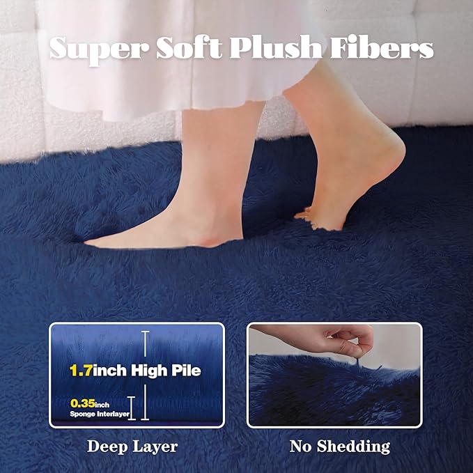 5x7 Area Rug for Living Room: Fluffy Shag Soft Washable Rugs Fuzzy Plush Indoor Carpet for Bedroom Nursery Playroom Dorm Kids Girls Boys Room (Navy Blue, 5'x7')