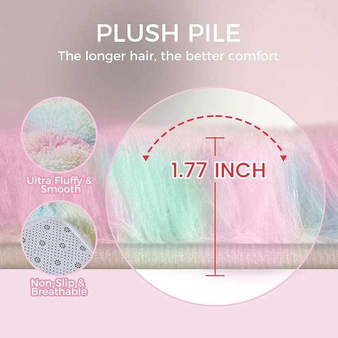 Ultra Soft Rug for Living Room, 3X5 Fluffy Shag Area Rug for Bedroom, Modern Shaggy Carpets Fuzzy Rug for Teens Dorm Nursery Home Decor Aesthetic, Upgrade Anti-Skid Durable, Rainbow