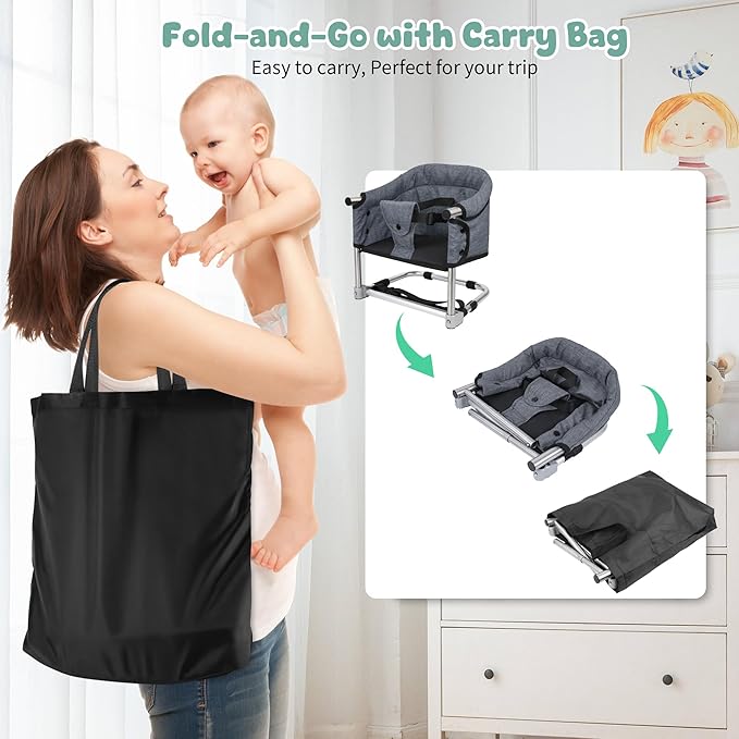 Booster Seat for Dining Table: Portable Toddler Booster Chair with Safety Buckle and Height Adjustable, Foldable Baby Feeding Chair, Kids High Chair Booster Seat for Kitchen Home Travel - Bright Blue