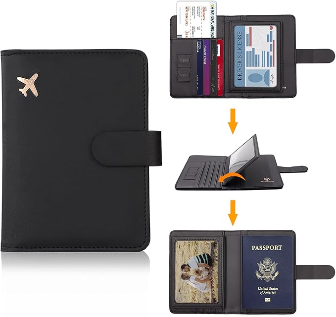 Melsbrinna Rfid Passport Holder for Travel women/Men, Cute Passport Wallet Rfid Blocking Card Slots, Rfid Passport Cover/CaseTravel Wallet, Passport Book Holder (1, Black)
