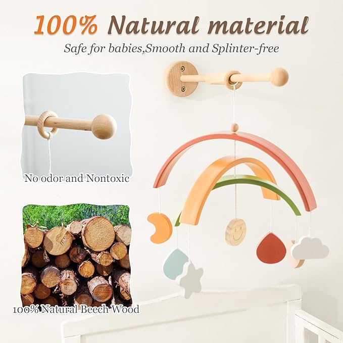 Wooden Crib Mobile Arm | Baby Mobile Hanger | Wooden Mount Wall Holder | Nursery Decor for Sturdy Mobile for Newborn Boys and Girls