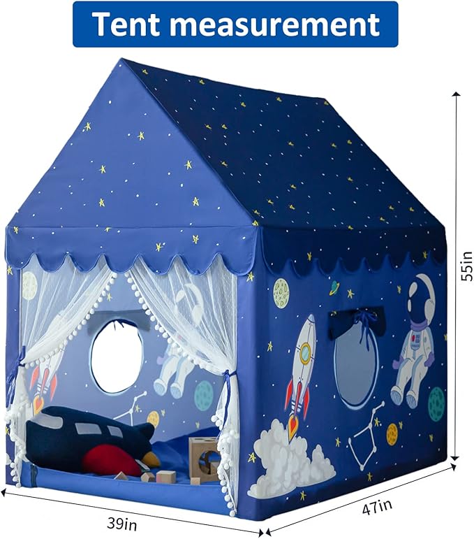 Kids Play Tent Playhouse Indoor Tent for Kids Boys Toddler, Large Castle Play House Bed Tents Spaceship Outer Space Rocket Blue