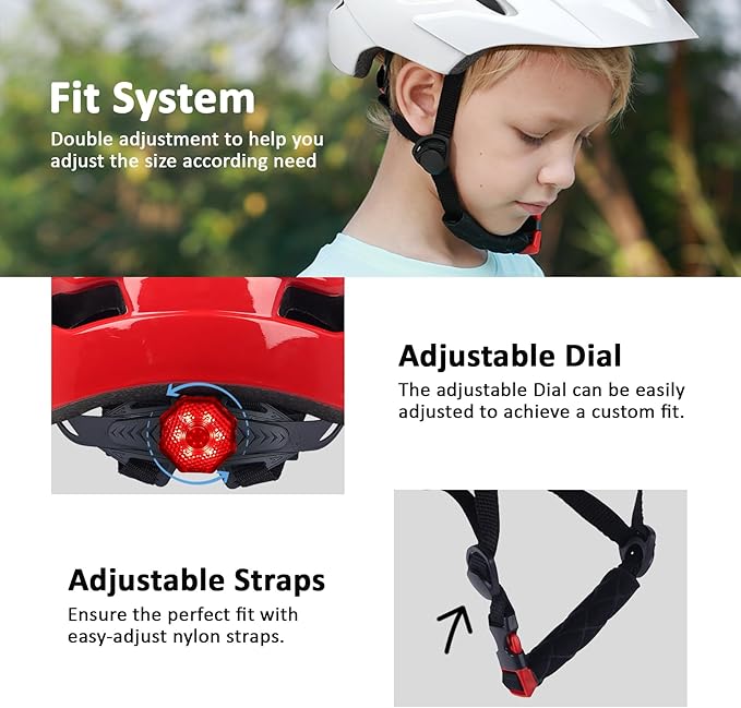 Kids Bike Helmet, Youth Toddler Boys Girls Helmets, 2 Size Adjustable for Ages 2-3-5-8-14 Years, Child Helmet with Visor and LED Light, Lightweight Multi-Sport Bicycle Scooter Cycling Helmets