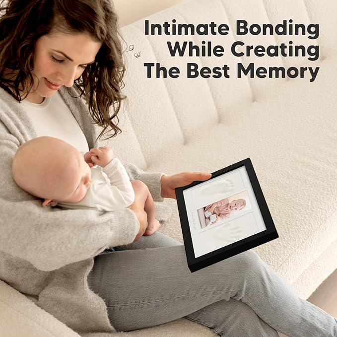 Baby Hand and Footprint Kit - Clay Handprint Keepsake Frame, Newborn Nursery Picture Frame, Personalized New Mom Gifts for Baby Shower & Registry (Onyx Black)