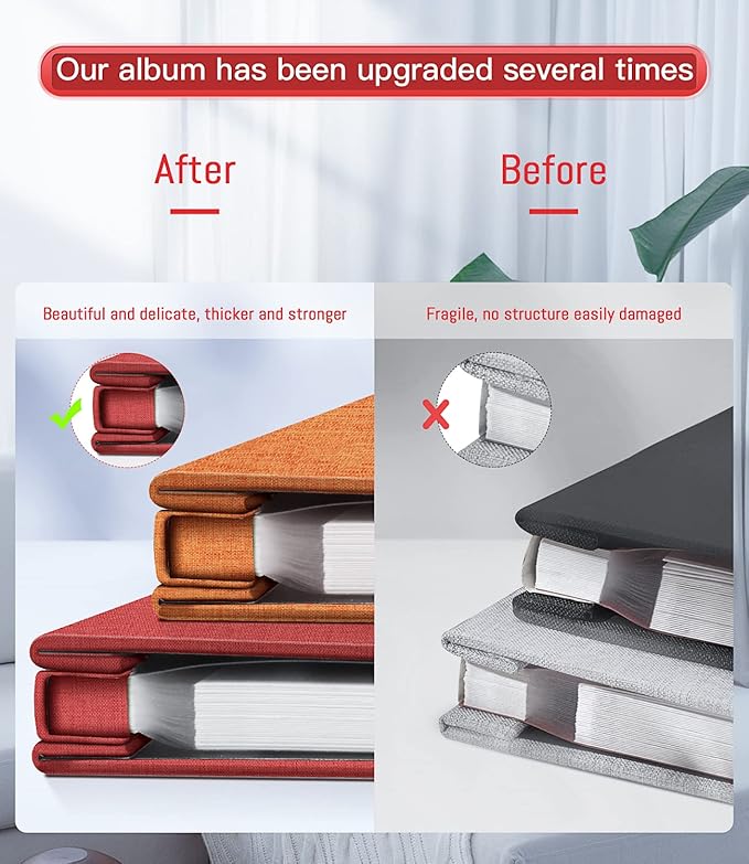 popotop Photo Album Self Adhesive with Picture Display Window,60 Pages DIY Scrapbooking Supplies Kit for 4x6 8x10 Picture,Linen Cover Memory Book for Baby Wedding, with Scraper and Metallic Pen