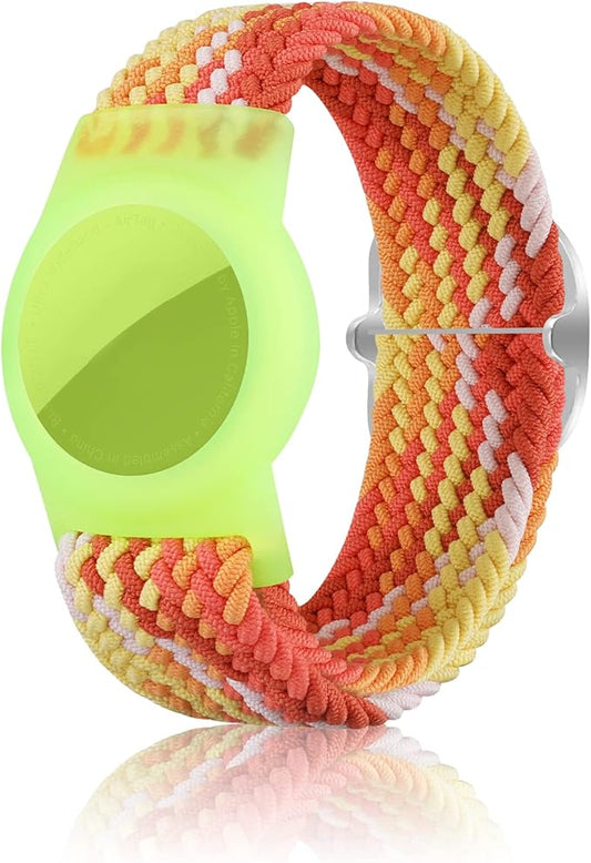 Kids Bracelet Compatible with AirTag, GPS Kid Tracker Holder Braided Wristband for Apple Air Tag, 2022 Upgraded Nylon Adjustable Anti Lost Airtag Watch Band for Kids Children Elders (Orange)