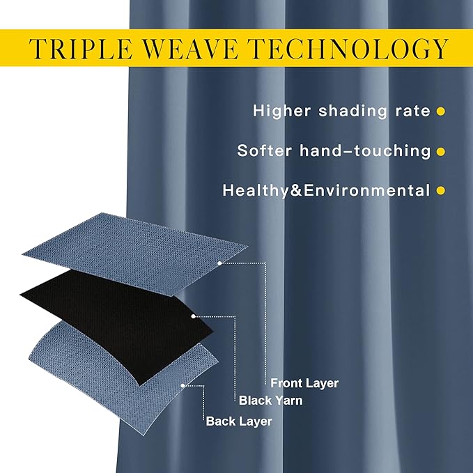 NICETOWN Stone Blue Blackout Curtains for Living Room, Grommet Thermal Insulated Window Drapes Room Divider Blinds Sound Reducing for Living Room, W46 x L102, 2 Pieces