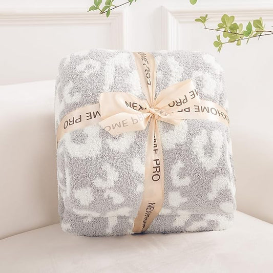 NEXHOME PRO Leopard Soft Blanket Twin Size, Fuzzy Throw Blanket for Couch Bed Sofa Picnic, Knit Blankets for Women Gifts Grey 60 x 80 inches