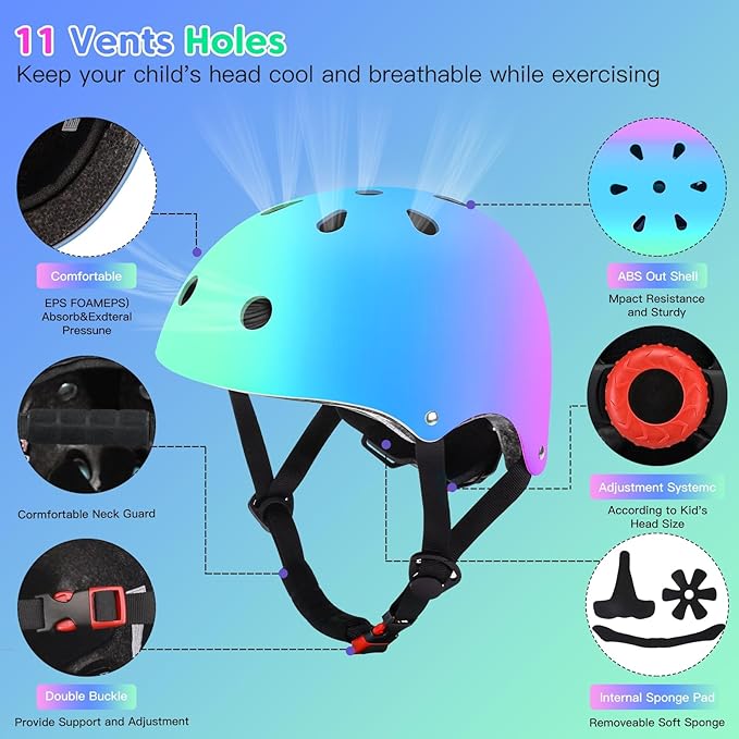 Color Gradient Adjustable Kids Bike Helmet Toddler Skateboard Helmets Boys Girls Child Ventilation Helmet for Multi-Sports Skating Cycling Scooter Balance