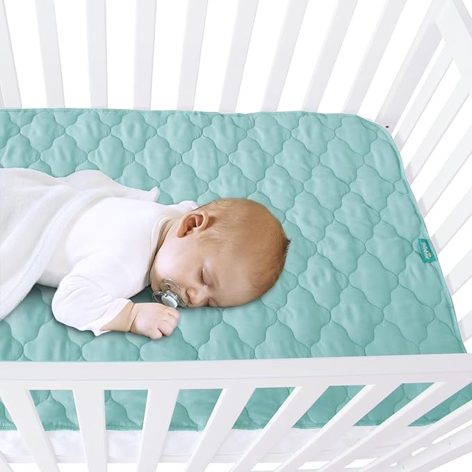 Waterproof Crib Mattress Protector Pad Cover 28" x 52", Anti Slip & Absorbent Waterproof Bed Pads for Standard Crib/Toddler Bed Quilted Machine Washable (Quilted Improved Thickness) Aqua