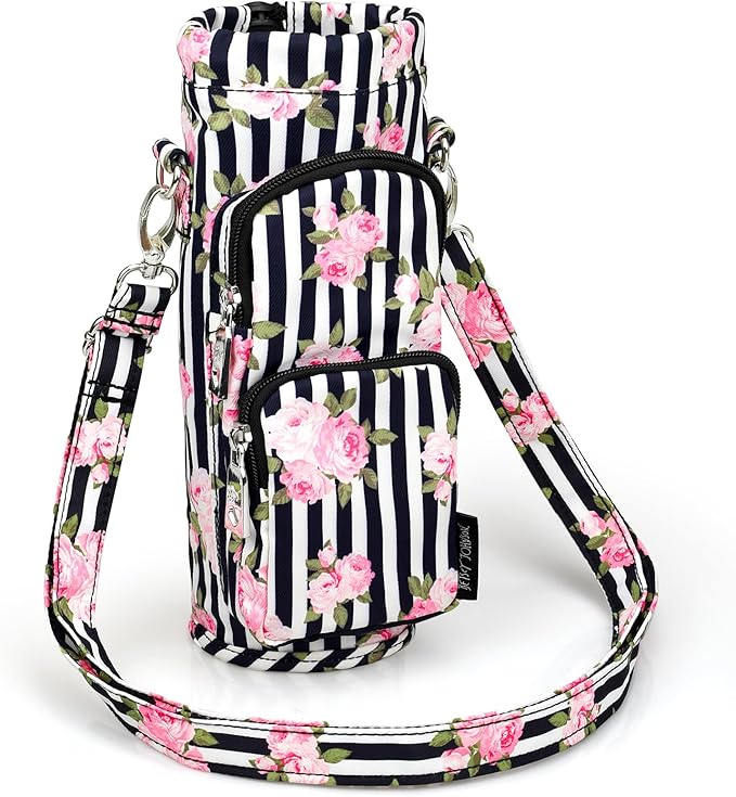 Betsey Johnson Insulated Water Bottle Pouch Holder Carrier Crossbag with Adjustable Shoulder Strap - Lightweight Polyester Accessories with Pockets Good for Hiking Sports