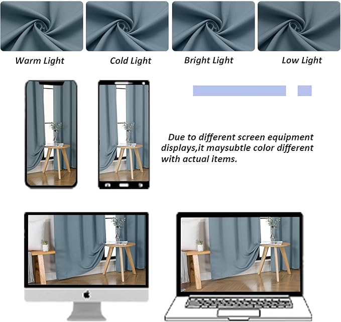 Simplebrand Blackout Extra 10ft Curtains for Patio 120 Inches Long 2 Panels Set, Solid Thermal Insulated Energy Saving Rod Pocket Window Treatment Curtains Blackout Drapes, 50" Wx120 L, Stone Blue
