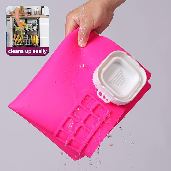 AWOKE Silicone Painting Mat - 20"X16" Silicone Art Mat with 1 Water Cup for Kids - Craft Mat has12 Color Dividers - 2 Paint Dividers (Rose)