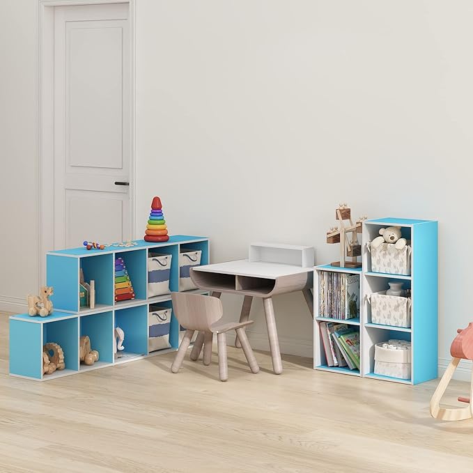 Furinno Luder Bookcase / Book / Storage, 5-Tier Cube, Light Blue/White