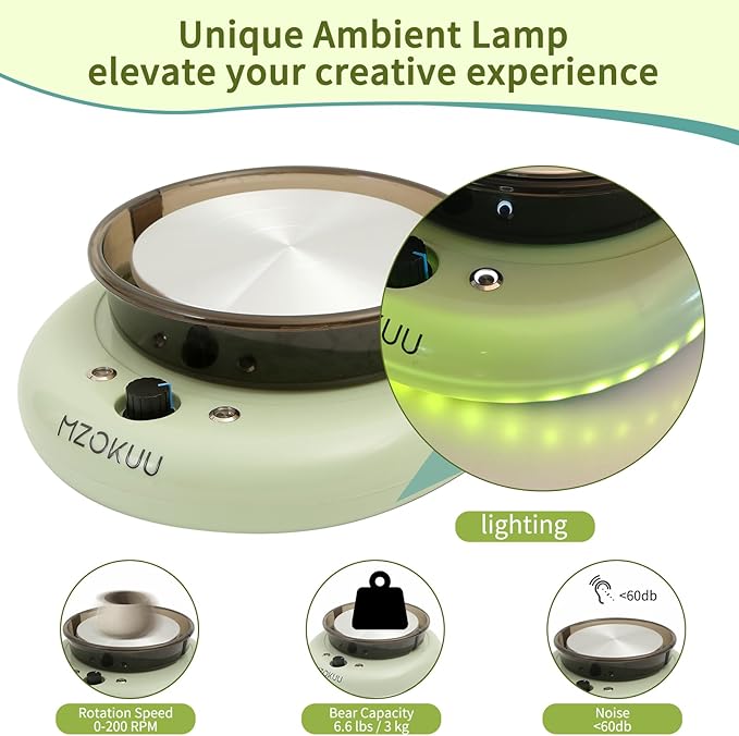 MZOKUU Mini Pottery Wheel Machine for Kids and Beginners, Adjustable Speed, Complete Pottery Kits with Air Dry Clay, Sculpting Tools, Art & Crafts Kits for Home DIY