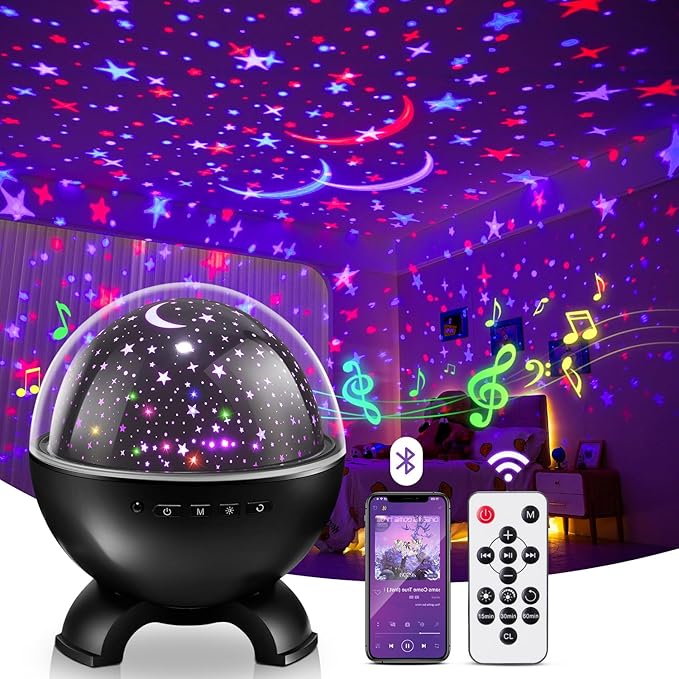 One Fire Kids Night Light Projector,15 White Noise+15 Color+Bluetooth Baby Light Projector Night Light for Kids,Remote+Dimmable Projector Night Light,Star Night Light Projector for Kids Room