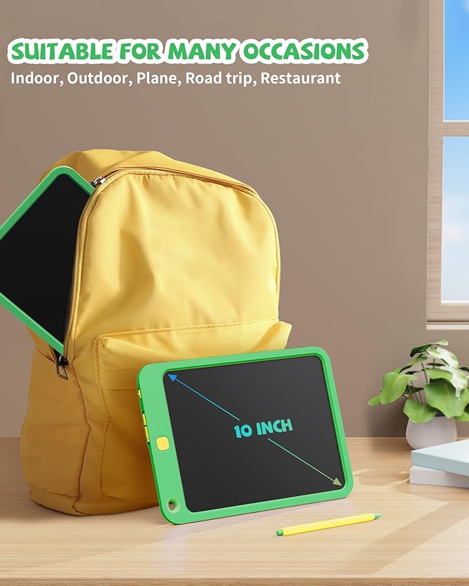 LCD Writing Tablet 10 Inch, Toys for 3 4 5 6 7 8 9 10 Year Old Boys Girls, Colorful Doodle Board Drawing Tablet, Gift for Boys Toddlers Age 3-12 Years, Memo Board, Drawing Pads with Lanyard (Green)