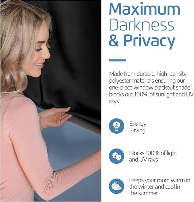 SUN AWAY Portable Blackout Curtain with Suction Cups - Premium Easy Install Shade No Tools Required - Temporary Blinds, Perfect for Baby Nursery or Dorm Room - with Travel Bag (66” Long x 51” Wide)