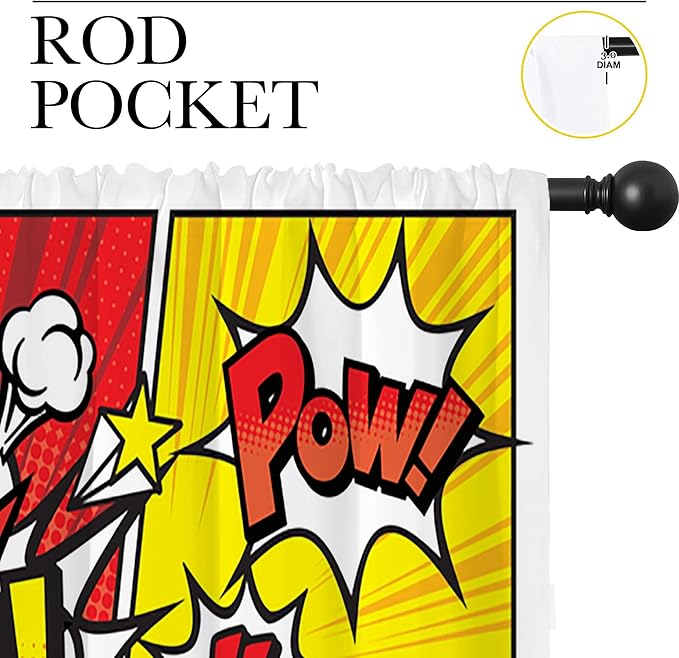 Superhero City Wars Explosion Rod Pocket Blackout Curtains for Boy Girl Bedroom, Colorful Comics Ar Home Energy Efficient Light Filtering Window Curtain for Living Room, 84x84 inch