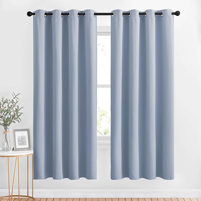 NICETOWN Blackout Curtain Drapes for Living Room - Decorative Thermal Insulated Solid Grommet Top Room Darkening Window Treatments for Kids Room (Vintage Blue, 1 Pair, 46 x 72-Inch)