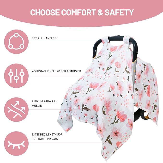 80S Muslin Car Seat Cover for Babies - Soft & Breathable Infant Carrier Canopy, Lightweight Sunshade for Summer, Universal Fit for Baby Boys & Girls