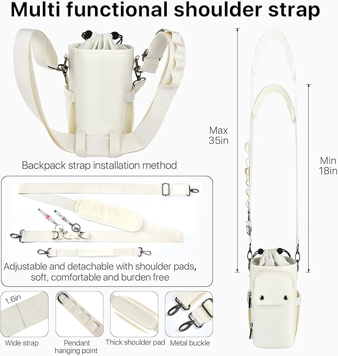 Water Bottle Holder with Strap 32 40oz Crossbody Insulated Water Bottle Carrier Sling Bag with Adjustable Wide Strap and Phone Purse 5 Pockets for Walking Hiking Gym Travel