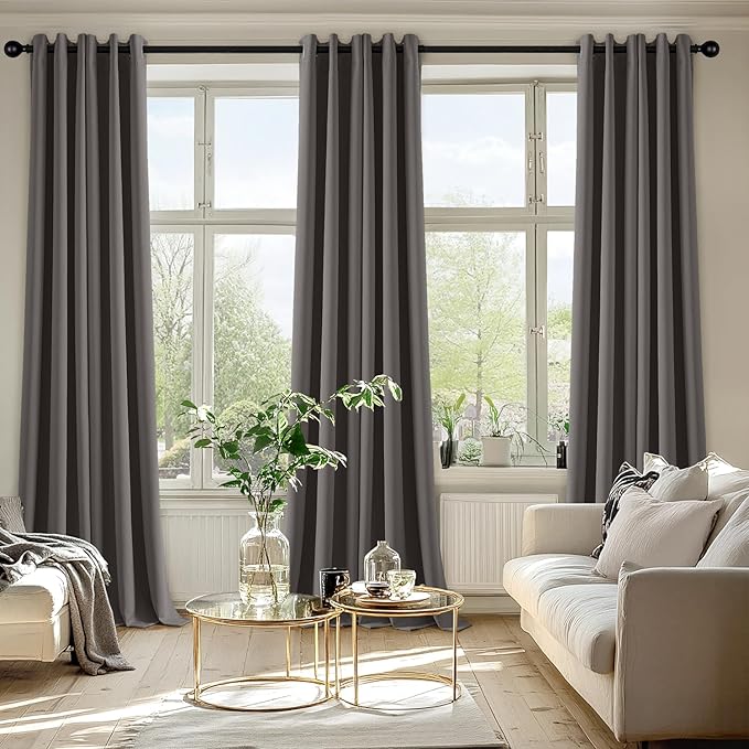 MIULEE Grey Blackout Curtains for Bedroom Living Room 90 Inches Long 2 Panels, Thermal Insulated Room Darkening Drapes Solid Grommet Top Noise Reduction Light Blocking Window Treatments 40x90 Inch