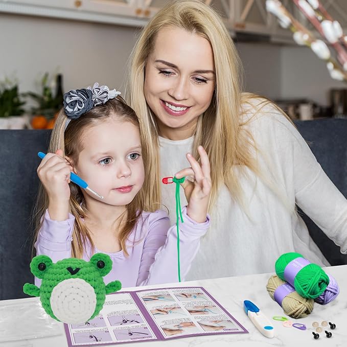 Crochet Kit for Beginners - Knitting Kit for Adults & Kids | Learn to Crochet Animals Frog Octopus Cow with Step-by-Step Video Tutorials