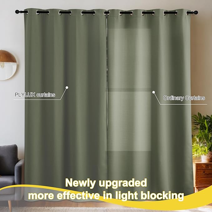 NICETOWN Grommet Blackout Curtains for Living Room Bedroom Window Panels, Thermal Insulated Soundproof Sliding Door Curtains for Patio Glass Door (W52 x L95 Inch, 2 Panels, Dark Mallard)