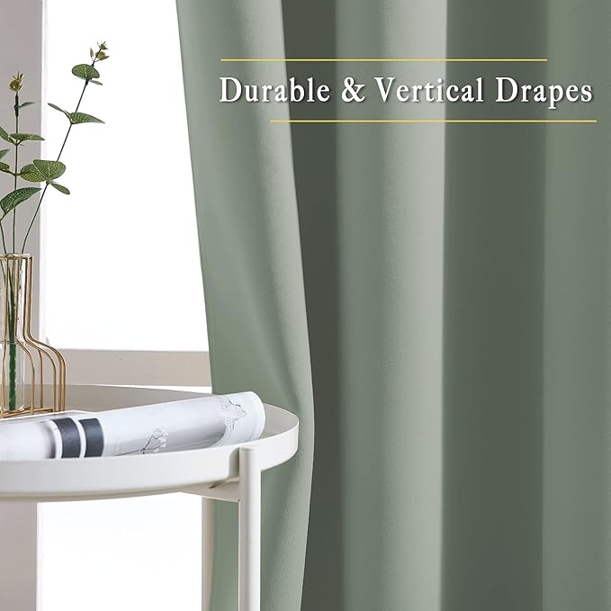NICETOWN Blackout Sage Green Curtains & Drapes for Living Room - Thermal Insulated Solid Grommet Sound Reducing Room Darkening Window Treatments for Bedroom/French Door (2 Panels, W66 x L84)
