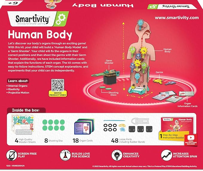 Smartivity Human Body Model for Kids 6-12 Years | Learn Body Organs, Functions with Fun Card Games | Cool Birthday Gift for Boys & Girls | DIY STEM Science Toys for Kids 6,7,8,9,10,11,12 Years I