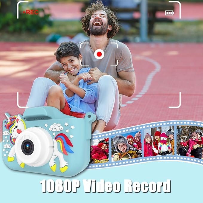 Kids Camera Toys,48MP Dual Lens with 64G SD Card and Cartoon Soft Cover for 3-8 Year Old Girls Boys (BlueDJS)