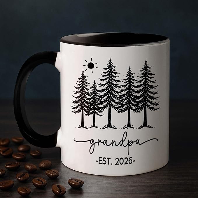 Grandpa EST 2026 Accent Coffee Mug, Personalized Grandpa Mug Gift For Soon To Be Grandfather Pawpaw, Customized Name Grandad White Cup 11 15 Oz, New Grandfather Pregnancy Announcement Ceramic Cup