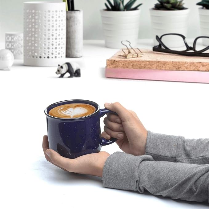 DISCOUNT PROMOS Ceramic Campfire Coffee Mugs 13 oz. Set of 10, Bulk Pack - Perfect for Tea, Espresso, Cappuccino, Hot Cocoa - Blue