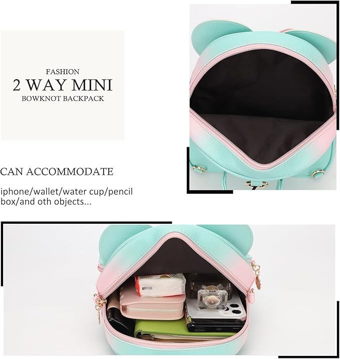 KL928 Girls Bowknot Polka Dot Cute Mini Backpack Small Daypacks Convertible Shoulder Bag Purse for Women