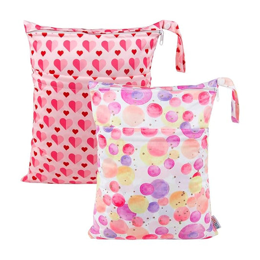 ALVABABY 2pcs Cloth Diaper Wet Dry Bags Waterproof Reusable with Two Zippered Pockets Travel Beach Pool Daycare Soiled Baby Items Yoga Gym Bag for Swimsuits or Wet Clothes LZ0102