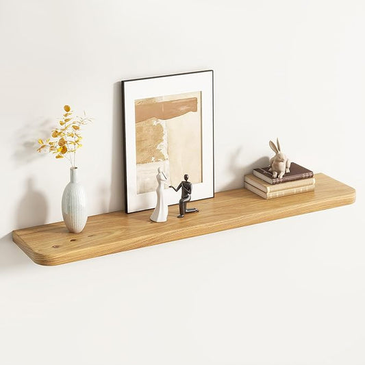 Rustic Elm Wood Floating Shelves for Wall Round Edge, 48"W x 9.2"D x 1.37"H, Set of 1 with Invisible Bracket, Wall Mounted Storage Shelves for Living Room Bedroom Kitchen Bathroom Decor, Natural