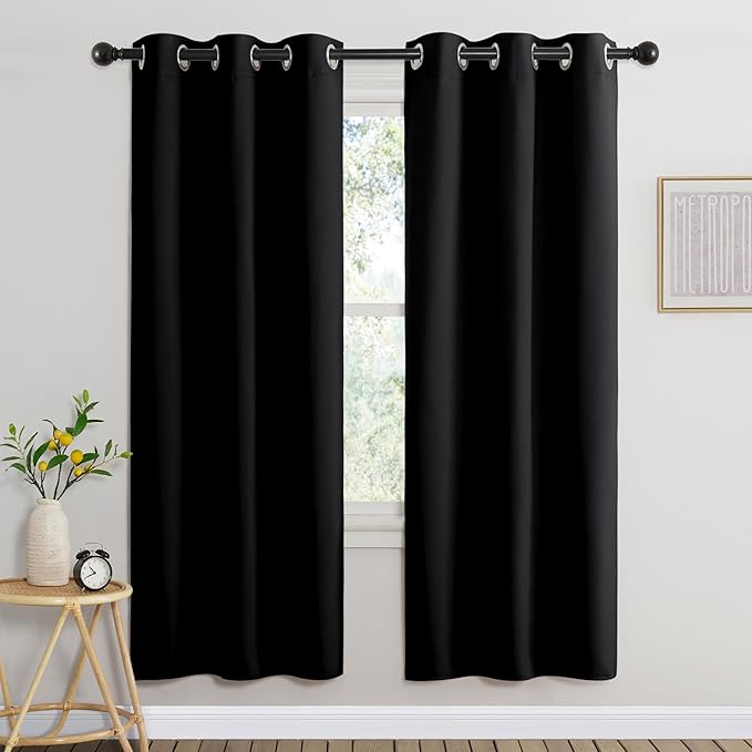 NICETOWN Black Out Bedroom Curtains 72 inches Long, Grommet Blackout Thermal Insulated Window Treatment Room Darkening for Bedroom/Home Office, 2 Panels, W37 x L72