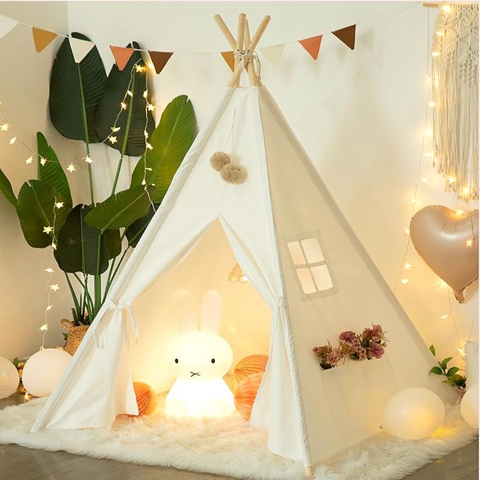 Teepee Tent for Kids-Portable Children Play Tent Indoor Outdoor (White)